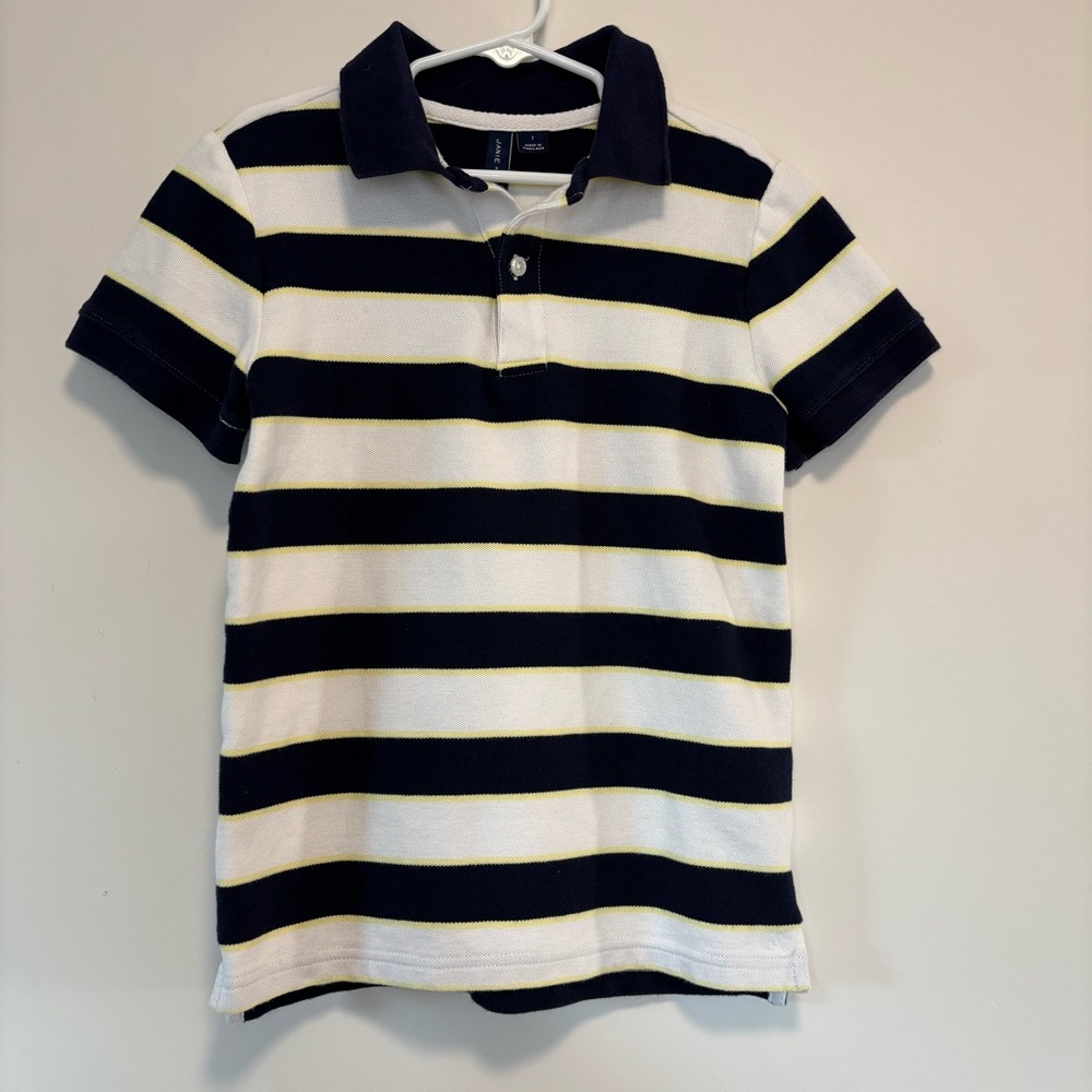 Janie And Jack Navy Striped Pique Polo Shirt Short Sleeve Boy 7